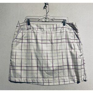 Adidas Skort Womens 16 ClimaCool White Purple Plaid A Line Golf Skirt Lined